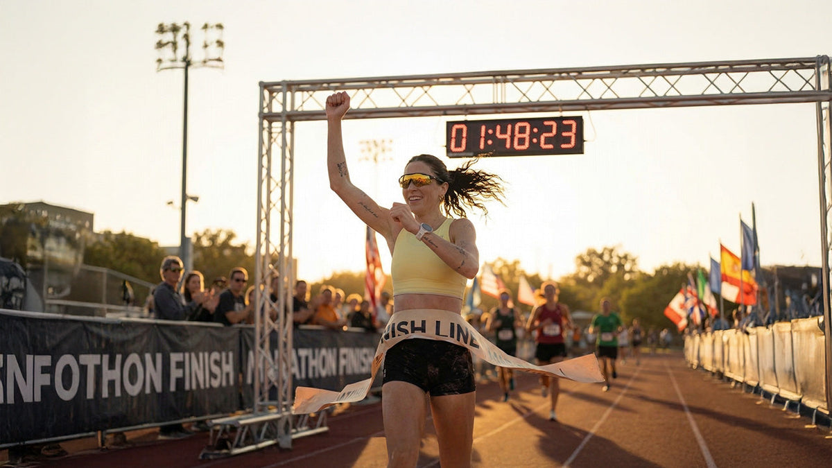 Immagine che raffigura una runner che taglia il traguardo