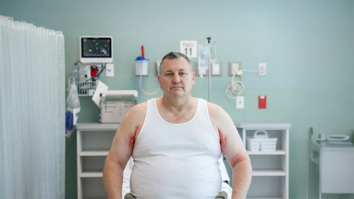 Immagine che rappresenta un uomo obeso con intertrigine